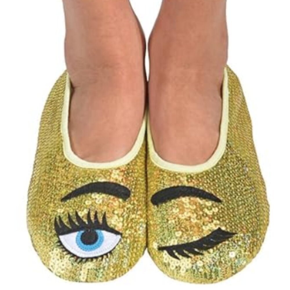 Eye Candy Bling Snoozies Sequin Slipper Socks w/ Non-Skid Grips & Sherpa Lining